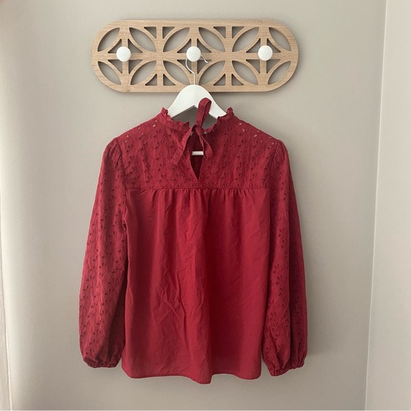 Madewell Pieced Eyelet Mockneck Ruffle Top Red Sz Small - Picture 5 of 10